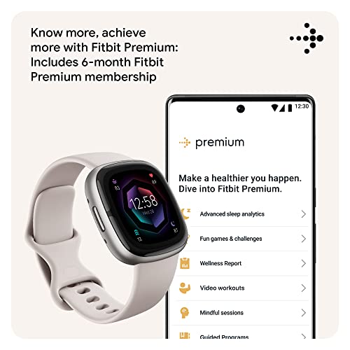 Fitbit Sense 2 Advanced Health and Fitness Smartwatch with Tools to Manage Stress and Sleep, ECG App, SpO2, 24/7 Heart Rate and GPS, Lunar White/Platinum, One Size (S & L Bands Included)