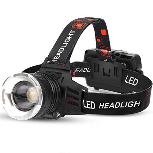 AMAKER LED Rechargeable Headlamp, 90000 Lumens Super Bright with 5 Modes & IPX6 Level Waterproof USB Rechargeable Zoom Headlamp, 90° Adjustable for Outdoor Camping, Running, Cycling,Climbing, Etc.