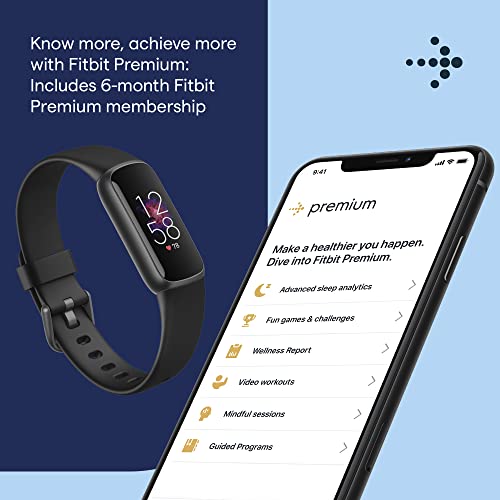 Fitbit Luxe Fitness and Wellness Tracker with Stress Management, Sleep Tracking and 24/7 Heart Rate, Black/Graphite, One Size (S & L Bands Included)