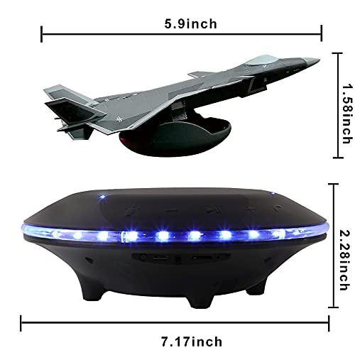 RUIXINDA Magnetic Levitating Speaker of Aircraft Model,Maglev Floating Speaker 360°Rotation LED Flash 3D Stereo Sound with Microphone Touch Button,Cool Tech Gadgets for Men,Unique