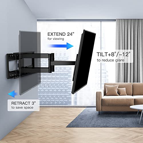 PERLESMITH Full Motion TV Wall Mount for 50”-90” TVs, TV Mount Bracket Dual Articulating Arms Swivel Extension tilt up to 132lbs, Max VESA 800x400mm , Fits 16”18” to 24" Studs, PSXFK1