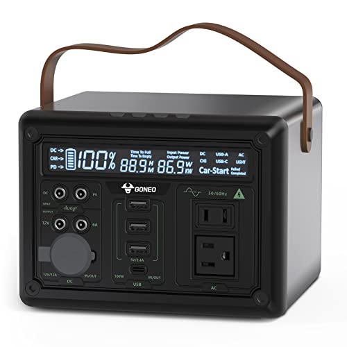 GONEO Portable Power Station 300W, 303Wh Backup Lithium Battery, 25% Smaller Dimension, Robust Aluminium Housing, Solar Generator with 6.5 Inch Large LED Panel for Outdoor Camping RVs Home Use