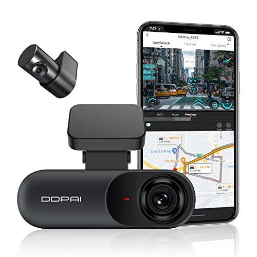 DDPAI Dash Cam Front and Rear, Cam Car Camera with 1600P Front +1080P Rear Built-in WiFi & GPS, 2K Dual Dash Camera for Cars with Night Vision,Parking Monitor, Support 128GB max ,N3 Pro …