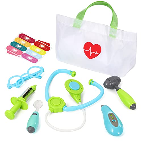 Phobby Kids Doctor Kit, 8 Pieces Kids Doctor Playset with Medical Storage Bag and Electronic Stethoscope, Pretend Play Doctor Toys for Toddler Boys Girls Aged 3 4 5 6 7 8