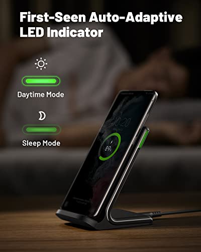 INIU Wireless Charger, 15W Qi-Certified Fast Wireless Charging Stand with Sleep-Friendly Adaptive Light Compatible with iPhone 13 12 Pro XR XS 8 Plus Samsung Galaxy S21 S20 Note 20 10 Google LG etc.