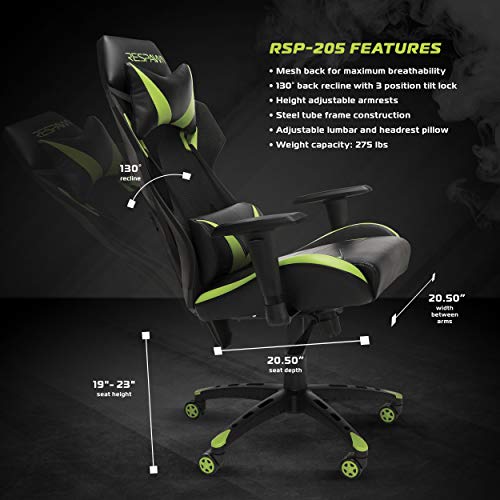 RESPAWN 205 Racing Style Gaming Chair, in Green (RSP-205-GRN)