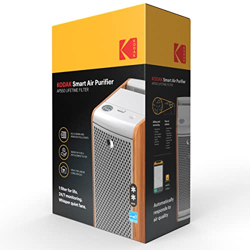 KODAK Infinio AP550 Smart Air Purifier with Reusable Filter. Large Home Dual Fan with Industrial Quality Reusable Washable Filter. Automatic Particle Sensor, iOS and Android App to Monitor Air Quality.