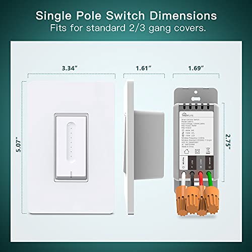 Smart Dimmer Switch 4 Pack, TREATLIFE Smart Light Switch Works with Alexa and Google Home, 2.4GHz WiFi Light Switch for Dimmable LED/CFL/Incandescent Bulbs, Neutral Wire Required, Single-Pole