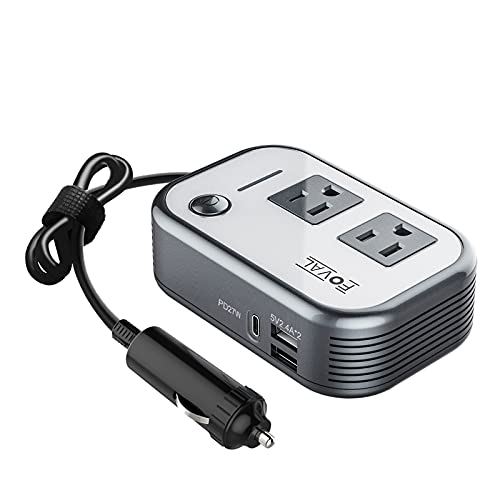 FOVAL 200W Car Power Inverter, DC 12V to AC 110V Car Inverter with [27W PD USB-C] & Dual USB Ports Multi-Protection Car Charger Power Inverter for Vehicles