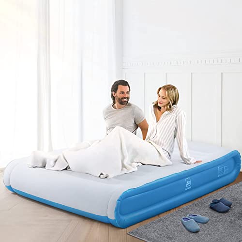 Valwix Queen Size Inflatable Air Mattress with Built-in Pump & Integrated Pillow, 2 Mins Fast Inflation, Blow Up Bed with Poratble Bag for Home/Travel & Camping, 660 LBS Capacity