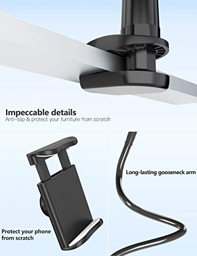 Gooseneck Phone Holder Stand for Bed: Tryone Flexible Arm Adjustable Cell Phones Mount Clamp on Desk Compatible with iPhone 12 Pro 12 11 Pro Xs 8 7 6 | Samsung S21 or Other 4"-7" Devices