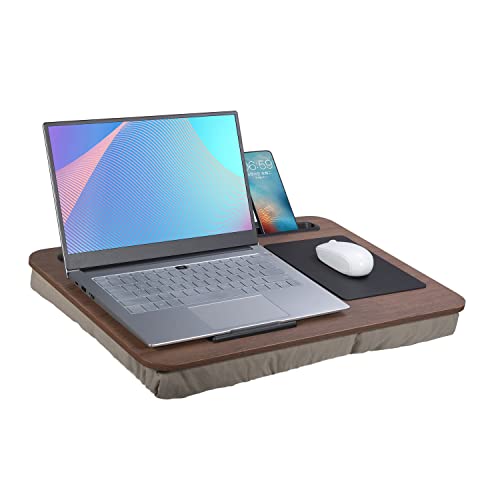 YUELAKE Lap Desk Brown, Portable Laptop Desk Fits Up to 17" Laptops, with Tablet & Phone Slot, Mouse Pad, Great for Home & Office