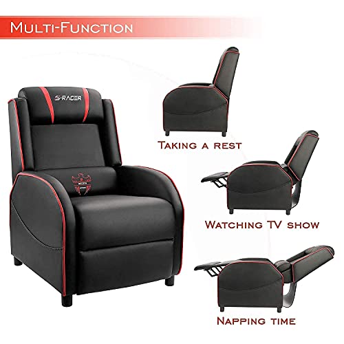 Homall Gaming Recliner Chair Racing Style Single Living Room Sofa Recliner PU Leather Recliner Seat Home Theater Seating (Red, Massage)