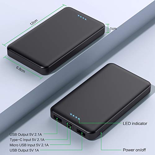 Portable Charger Power Bank 10000mAh【2 Pack】 Ultra Slim Design Portable Phone Charger with USB C Input & 2 Output Backup Charging External Battery Pack for Smart Phone, Android Phone,Tablet etc