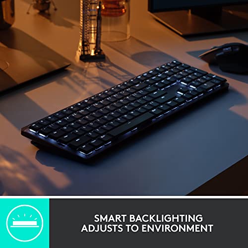 Logitech MX Mechanical Wireless Illuminated Performance Keyboard, Linear Switches, Backlit Keys, Bluetooth, USB-C, macOS, Windows, Linux, iOS, Android, Metal