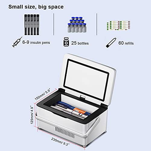 Insulin Cooler Case QIRDLP Diabetic Cooler Box Mini Drug Refrigerator Portable car Insulin Cooler Box with Handle Mini Cold Boxes with Alarm, 2 Battery Pack & USB Chargerable