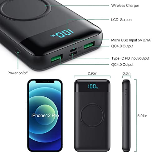Wireless Portable Charger 30,800mAh 15W Wireless Charging 25W PD QC4.0 Fast Charging Smart LED Display USB-C Power Bank, 4 Output & 2 Input External Battery Pack Compatible with iPhone, Samsung, iPad