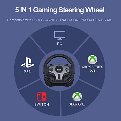 PC Steering Wheel, PXN V9 Universal Usb Car Sim 270/900 Degree Race Steering Wheel with 3-Pedals and Shifter Bundle for Xbox One,Xbox Series X/S,PS4,PS3, Nintendo Switch