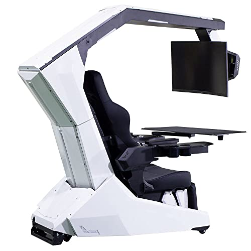 Imperator Works Brand White Structure R1 Pro Computer Chair Racing seat with Massage and Speakers and Support 3 Monitors