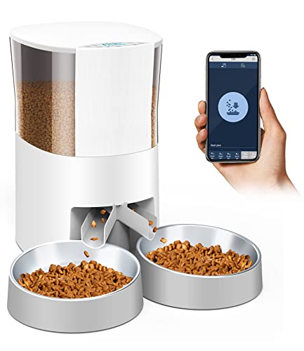 HoneyGuaridan Automatic Cat Feeder, Wi-Fi Enabled Smart Pet Feeder for 2 Cats&Dog,4.5L Pet Food Dispenser Timed Cat Feeder, APP Control, Distribution Alarms and Voice Recorder,2 Stainless Steel Bowls