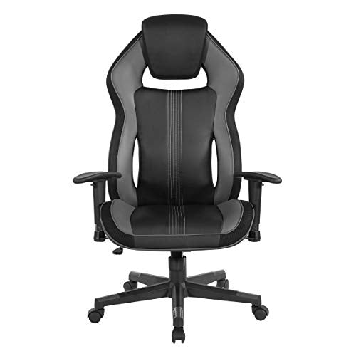 OSP Home Furnishings BOA II Ergonomic Adjustable High Back Gaming Chair with Thick Padded Coil Spring Seat, Built-in Lumbar Support and Headrest, Black with Grey Accents