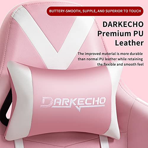 Darkecho Pink Gaming Chair with Footrest Massage Racing Office Computer Ergonomic Chair Leather Reclining Video Game Chair Adjustable Armrest High Back Gamer Chair with Headrest Lumbar Support Pink