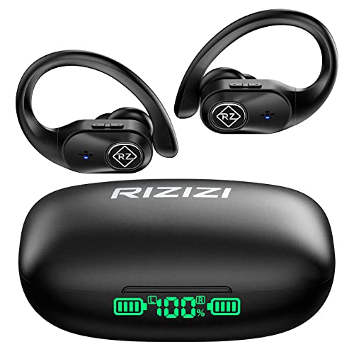 RIZIZI Wireless Earbuds Bluetoth Headphones with Wireless Charging Case and LED Digital Display 40hrs Playtime Built in Mic Waterproof Earphones with Over Earhooks Bass Sound Headset for Sport Gym