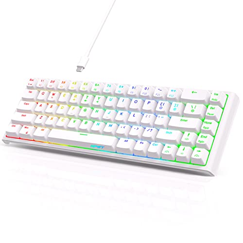 NPET K62 60% Gaming Keyboard, RGB Backlit Ultra-Compact Gaming Keyboard, Mini Wired Computer Membrane Keyboard for Windows PC Gamers(68 Keys, White)