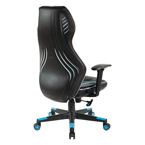 OSP Home Furnishings Rogue High-Back LED Lit Gaming Chair, Black Faux Leather With Blue Trim and Accents