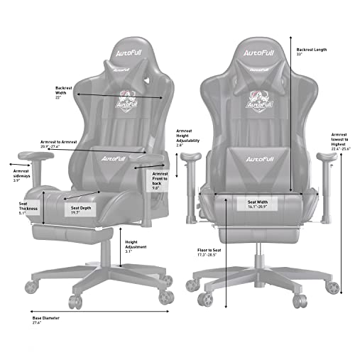 AutoFull Gaming Chair 5.1in Seat Cushion Ergonomic Gamer Chair with Lumbar Support Racing Style High Back PU Leather Computer Gaming Chair with Retractable Footrest,Black