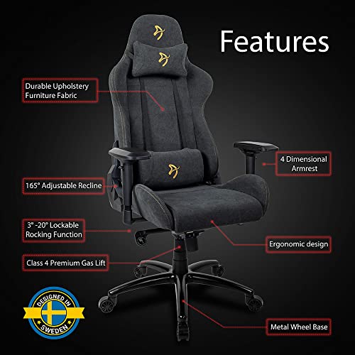 Arozzi Verona Signature Soft Fabric Ergonomic Computer Gaming/Office Chair with Recliner, Swivel, Tilt, Rocker, 4D Armrests, and Neck and Lumbar Pillows