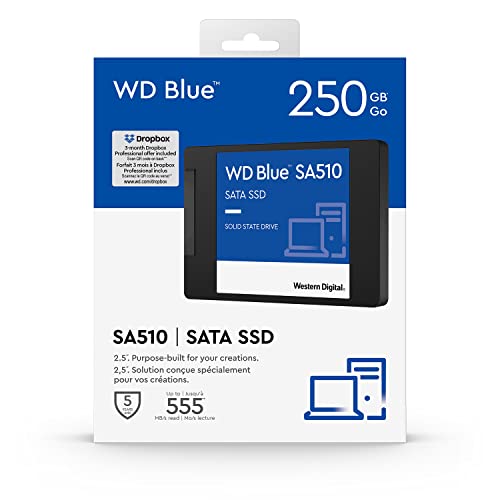 Western Digital 250GB WD Blue SA510 SATA Internal Solid State Drive SSD - SATA III 6 Gb/s, 2.5"/7mm, Up to 555 MB/s - WDS250G3B0A