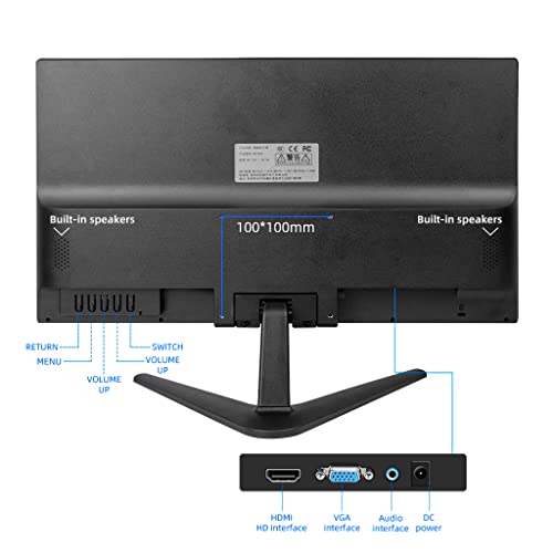 19.5 Inch PC Monitor, PC Screen 1600x900 with HDMI&VGA Interface, 60Hz, Dual Built-in Speakers, Wide Viewing Angle 170°, LED Monitor