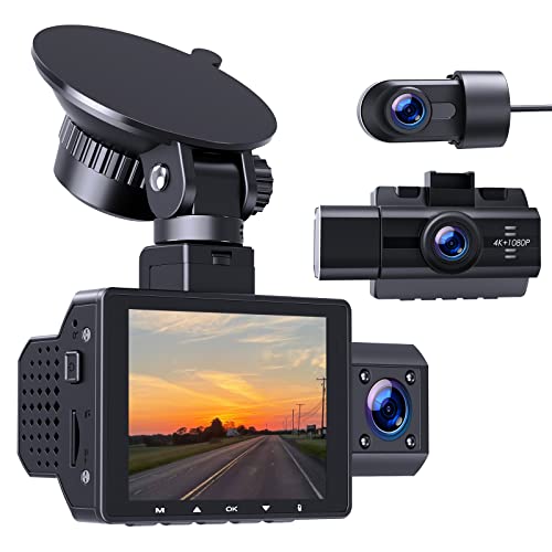 Cambase 3 Channel Dash Cam 1440P+1080P+1080P, Dash Cam Front and Inside 4K+1080P, Capacitor Three Way Car Camera,170° Wide Angle Camera with G- Sensor, Cabin IR Night Vision, Parking Mode