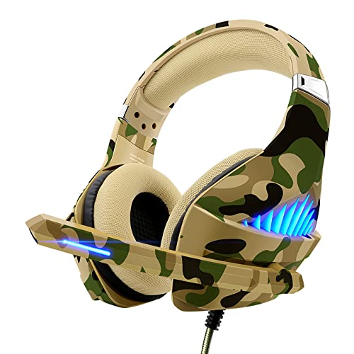 Gaming Headset for PS4 PS5 Xbox One Switch PC with Noise Cancelling Over-Ear Stereo Bass Surround Sound -Camo