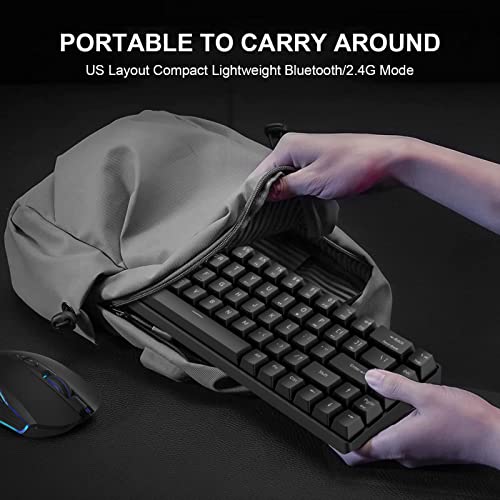 NPET K63 2.4G Wireless/Bluetooth 60% Mechanical Keyboard, Compact 68 Keys Red Switch Gaming Keyboard, for PC, Laptop, Cell Phone