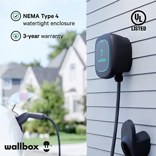 Pulsar Plus Level 2 Electric Vehicle Smart Charger - 40 Amp NEMA Ultra Compact, WiFi, Bluetooth, Alexa and Google Home - 25 Foot Cable - UL Certified - Indoor/Outdoor - by Wallbox