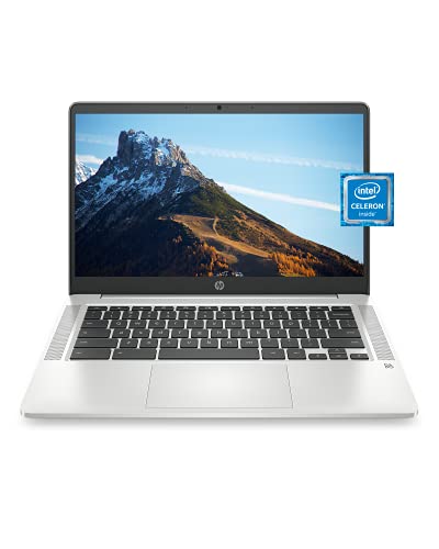 HP Chromebook 14 Laptop, Intel Celeron Processor, 4 GB RAM, 32 GB eMMC, 14” FHD (1920 x 1080) Chrome OS, Webcam & Dual Mics, Work, Entertainment, School, Long Battery Life (14a-na0160nr, 2021)