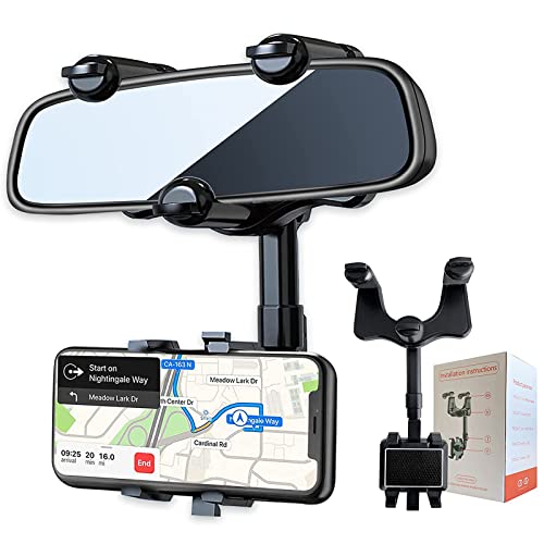 GAXLAKO 2022 Rotatable and Retractable Car Phone Holder -【New Version】 Multifunctional Car Rearview Mirror Phone Holder,360 Degree Rotatable Rear View Mirror Phone Mount,for All Mobile Phones
