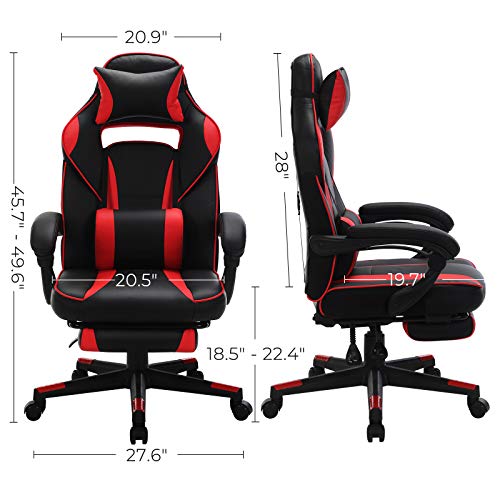 SONGMICS Racing Gaming Chair, Adjustable Ergonomic Office Chair with Footrest, Tilt Mechanism, Lumbar Support, 330 lb Load, Black and Red UOBG073B01