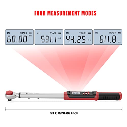 VANPO 1/2" Drive Digital Torque Wrench(7.38-147.5ft-lbs/10-200NM) Dual-Direction Adjustable Electronic Torque Wrench Set with Preset Value, Buzzer and LED Flash Notification, for Bike Moto Car