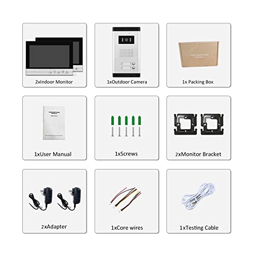 2 Units Apartment Wired Video Intercom System,Video Door Phone System with 9 inches Monitor, Video Doorbell Kit Camera, Support Monitoring, Unlock, Dual Way Intercom,for Home Security