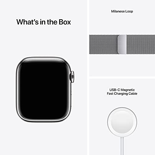 Apple Watch Series 7 [GPS + Cellular 41mm] Smart Watch w/ Silver Stainless Steel Case with Silver Milanese Loop. Fitness Tracker, Blood Oxygen & ECG Apps, Always-On Retina Display, Water Resistant - AOP3 EVERY THING TECH 
