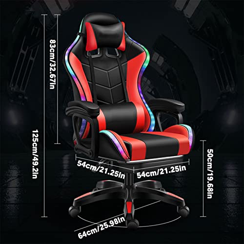 FZYUAN Video Gaming Chairs LED Lights, Ergonomic Office Chair, Full Massager Lumbar Support, and Bluetooth Speaker, Computer Chair with Retractible Footrest Adjustment of Backrest,Red