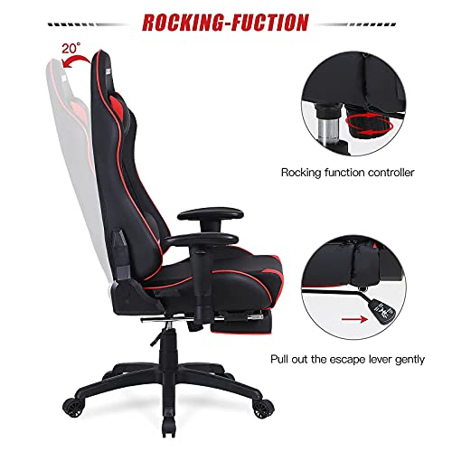 KARXAS Ergonomic Gaming Chair with Footrest High Back Computer Chair PU Leather Office Chair Racing Style Desk Chair Massage Reclining Chair with Headrest and Lumbar Pillow (Red)