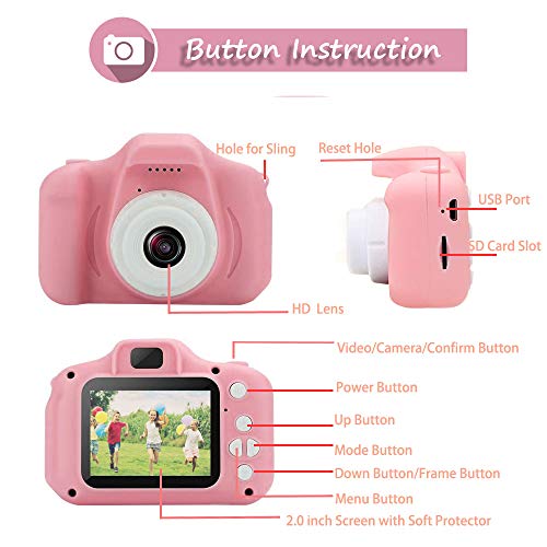 Digital Camera for Kids,hyleton 1080P FHD Kids Digital Video Camera Camcorder for 3-10 Years Girls Gift with 32GB SD Card & 2 Inch IPS Screen (Pink)