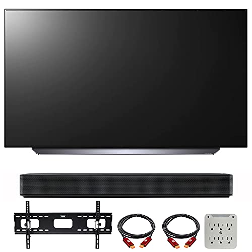 LG OLED65C1PUB 65 Inch 4K Smart OLED TV with AI ThinQ Bundle with LG SK1 2.0-Channel Compact Sound Bar with Bluetooth, 37-70 inch TV Wall Mount Bracket Bundle and 6-Outlet Surge Adapter