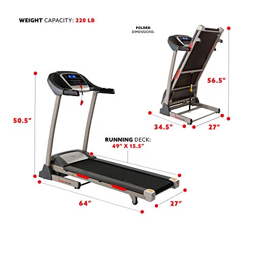 Sunny Health & Fitness Portable Treadmill with Auto Incline, LCD, Smart APP and Shock Absorber - SF-T7705