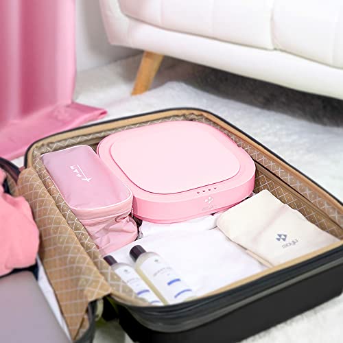 MOYU Mini Portable Bucket Washer Foldable Washing Machine with Soft Spin Dry and Drainage Pipe Pink (English User manual and button labels)