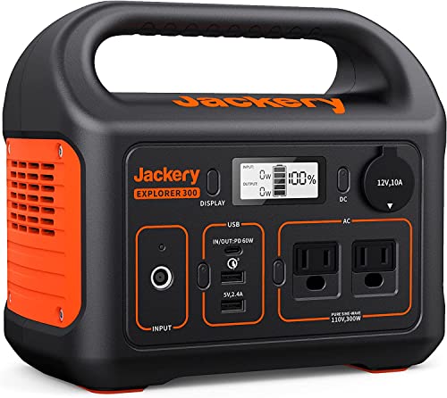 Jackery Portable Power Station Explorer 300, 293Wh Backup Lithium Battery, 110V/300W Pure Sine Wave AC Outlet, Solar Generator (Solar Panel Not Included) for Outdoors Camping Hunting Blackout(Renewed)